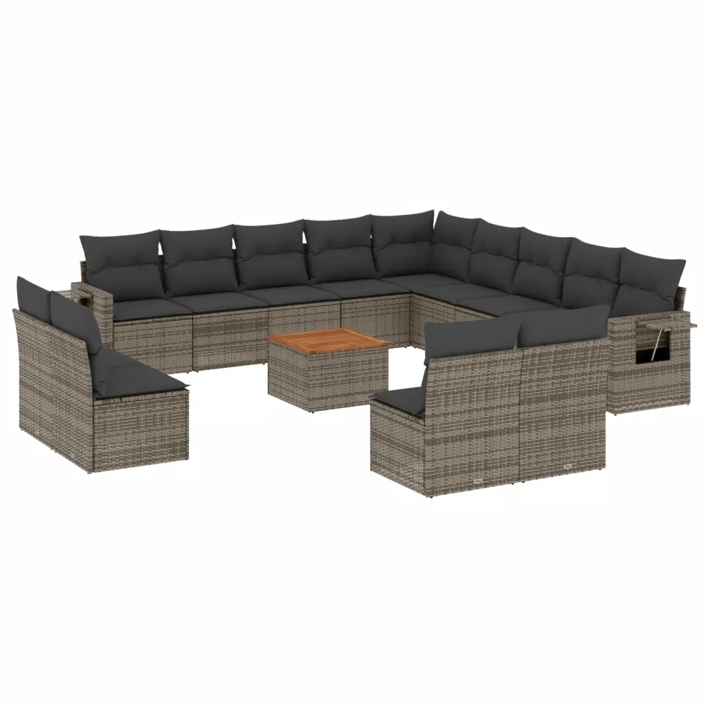 Set Divani da Giardino 14pz con Cuscini in Polyrattan Grigio 3224821 - Image 2