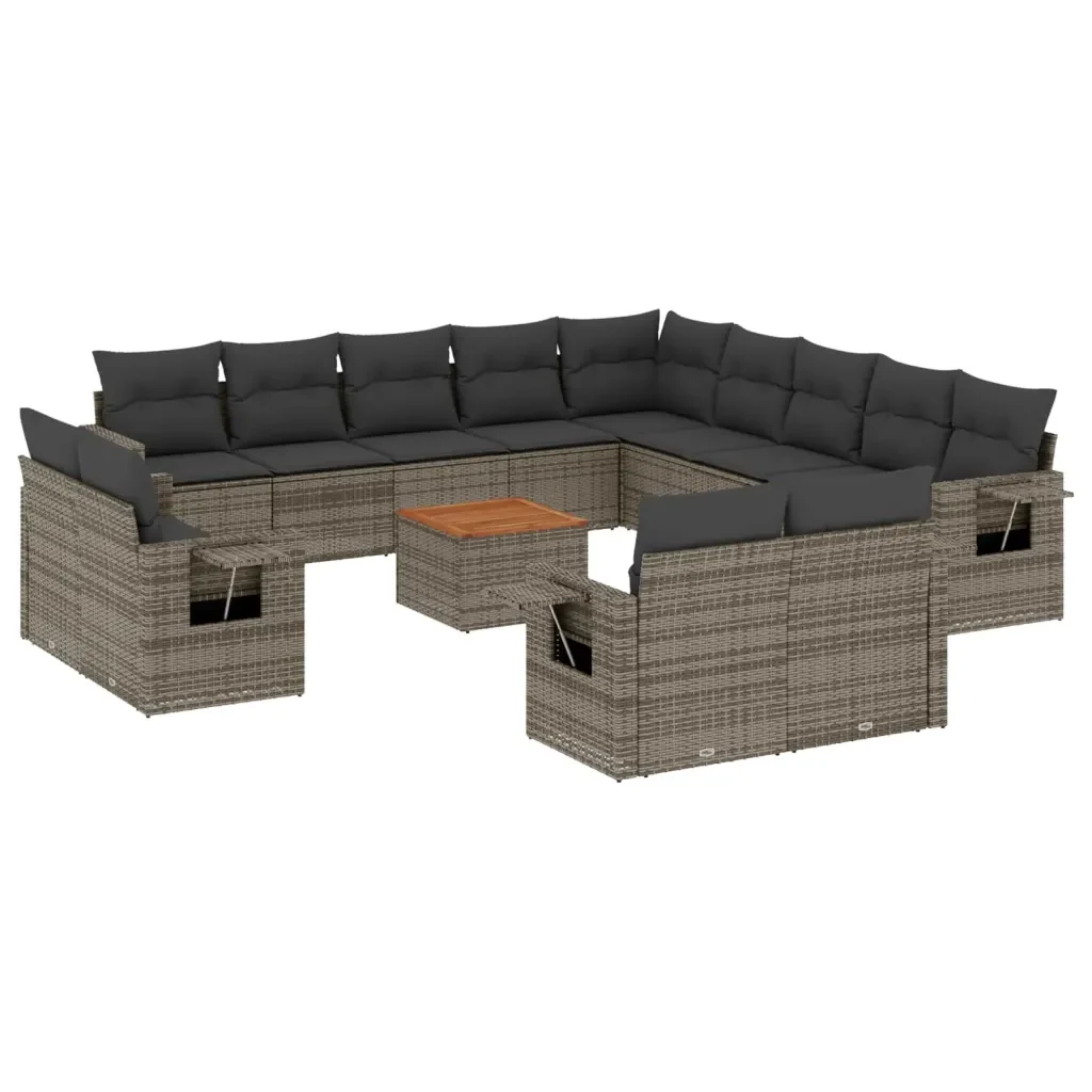 Set Divani da Giardino 14pz con Cuscini in Polyrattan Grigio 3224842 - Image 2