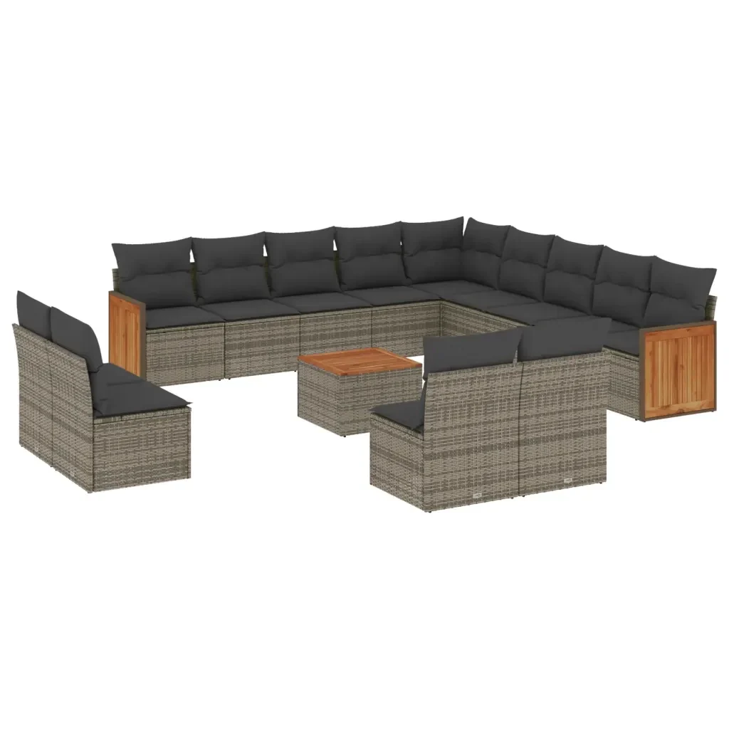 Set Divani da Giardino 14pz con Cuscini in Polyrattan Grigio 3228174 - Image 2