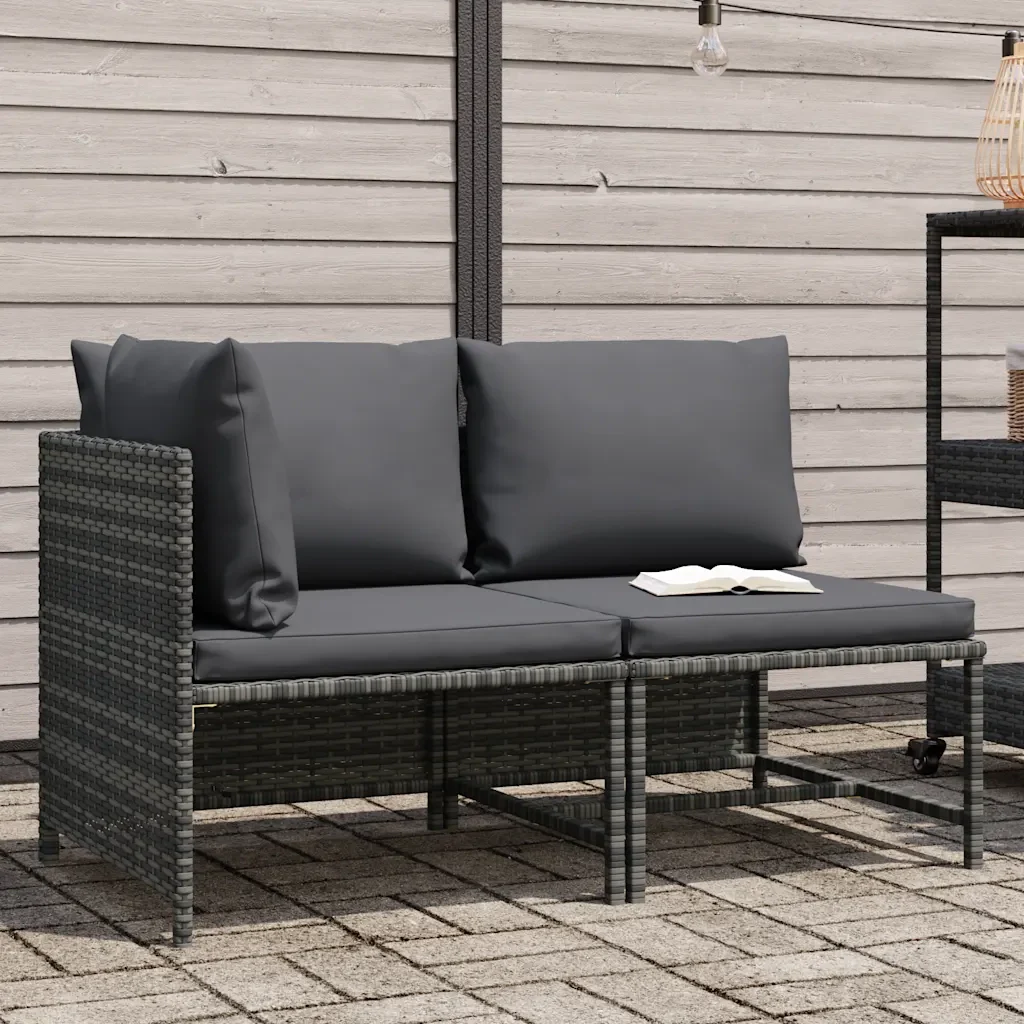 Set Divani da Giardino 2 pz con Cuscini in Polyrattan Grigio 313506