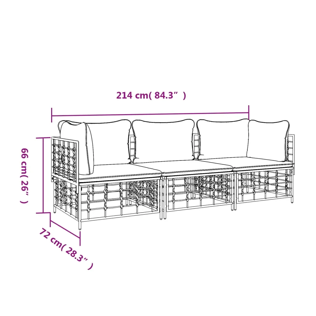 Set Divani da Giardino 3 pz con Cuscini Antracite in Polyrattan 3186694 - Image 8