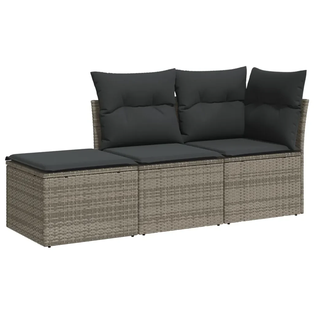 Set Divani da Giardino 3 pz con Cuscini Grigio in Polyrattan 3217470 - Image 2