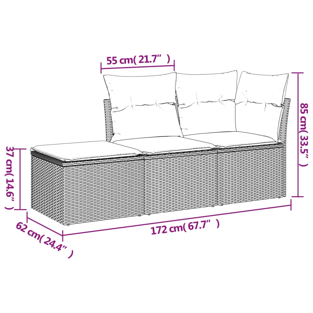 Set Divani da Giardino 3 pz con Cuscini Grigio in Polyrattan 3217470 - Image 3