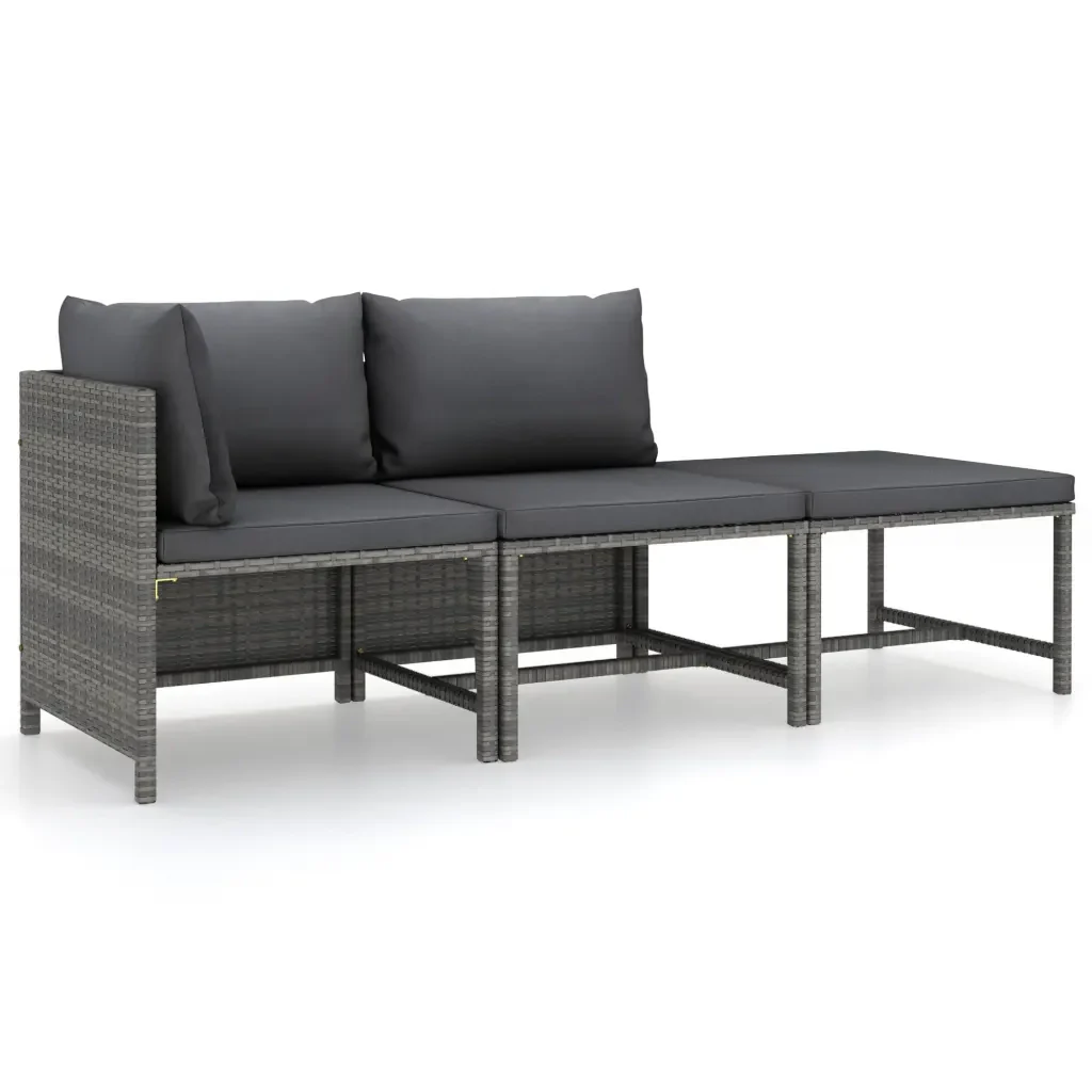 Set Divani da Giardino 3 pz con Cuscini in Polyrattan Grigio 3059751 - Image 2