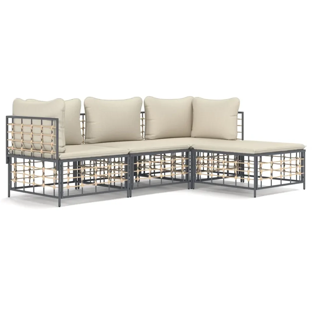 Set Divani da Giardino 4 pz con Cuscini Antracite in Polyrattan 3186738 - Image 2