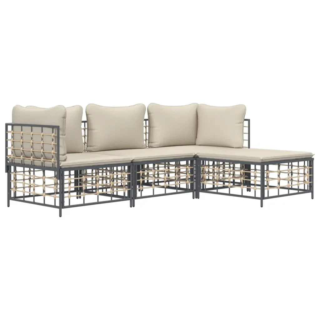 Set Divani da Giardino 4 pz con Cuscini Antracite in Polyrattan 3186738 - Image 3