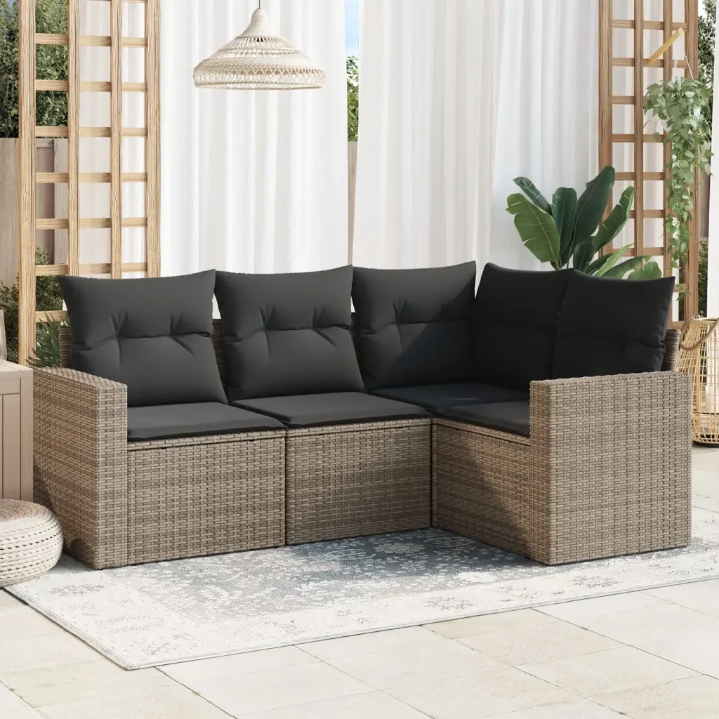Set Divani da Giardino 4 pz con Cuscini in Polyrattan Grigio 3218900