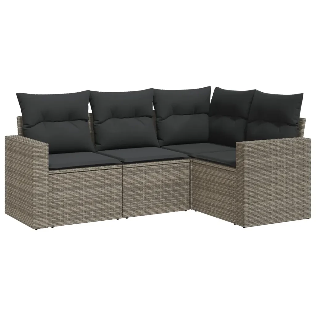 Set Divani da Giardino 4 pz con Cuscini in Polyrattan Grigio 3218900 - Image 2