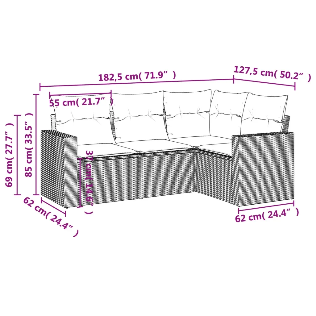 Set Divani da Giardino 4 pz con Cuscini in Polyrattan Grigio 3218900 - Image 3