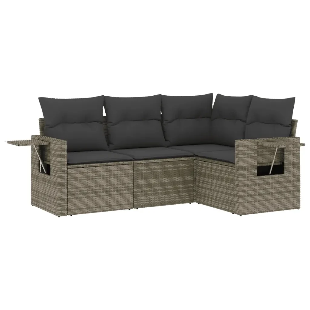 Set Divani da Giardino 4 pz con Cuscini in Polyrattan Grigio 3220109 - Image 2