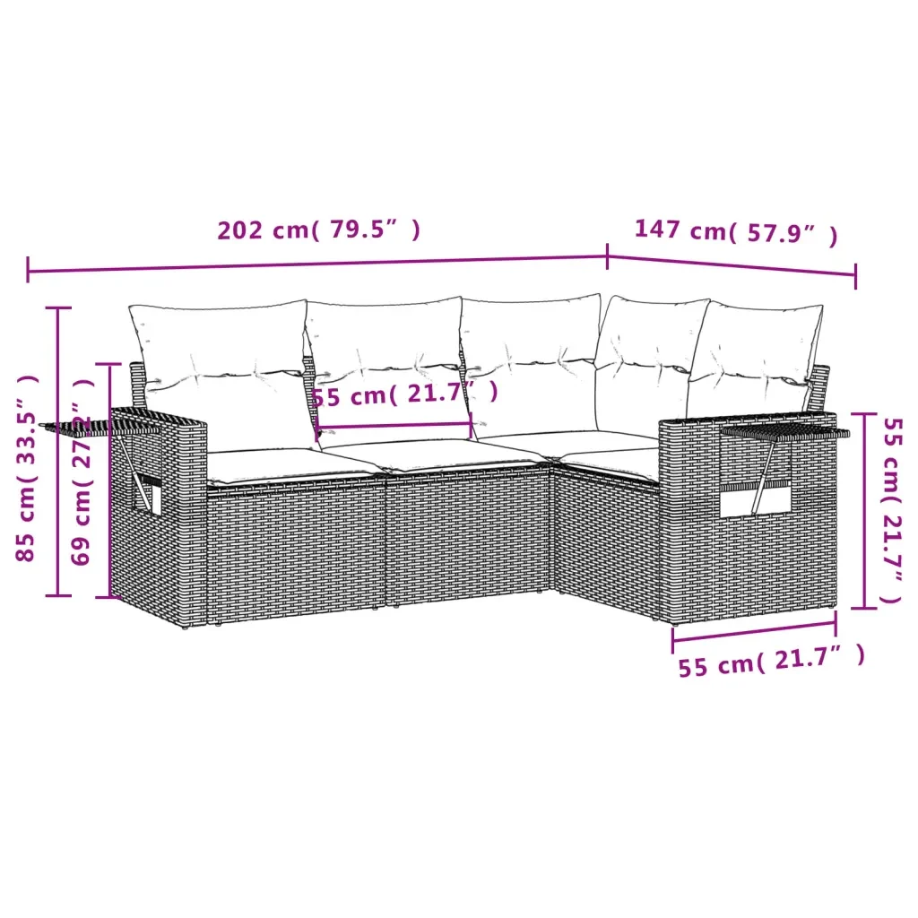 Set Divani da Giardino 4 pz con Cuscini in Polyrattan Grigio 3220109 - Image 8