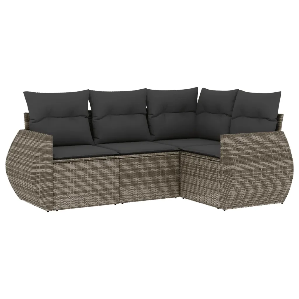 Set Divani da Giardino 4 pz con Cuscini in Polyrattan Grigio 3221309 - Image 2