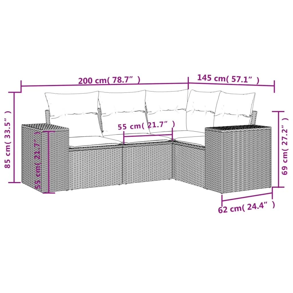 Set Divani da Giardino 4 pz con Cuscini in Polyrattan Grigio 3222509 - Image 7