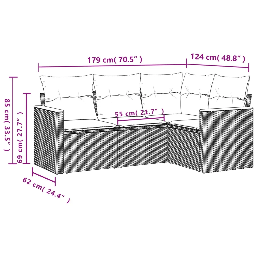 Set Divani da Giardino 4 pz con Cuscini in Polyrattan Grigio 3225934 - Image 7