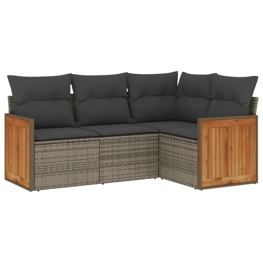 Set Divani da Giardino 4 pz con Cuscini in Polyrattan Grigio 3227614 - Image 2