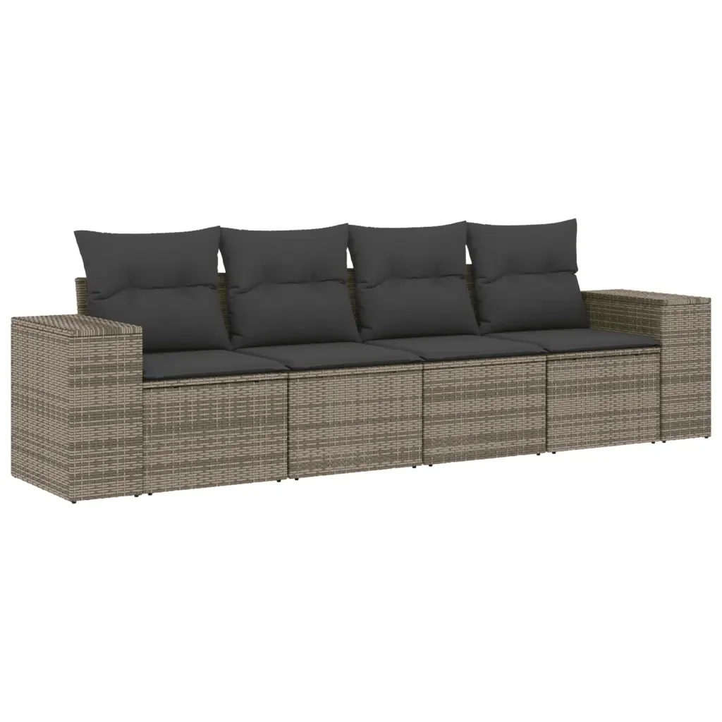 Set Divani da Giardino 4 pz con Cuscini in Polyrattan Grigio - Image 2