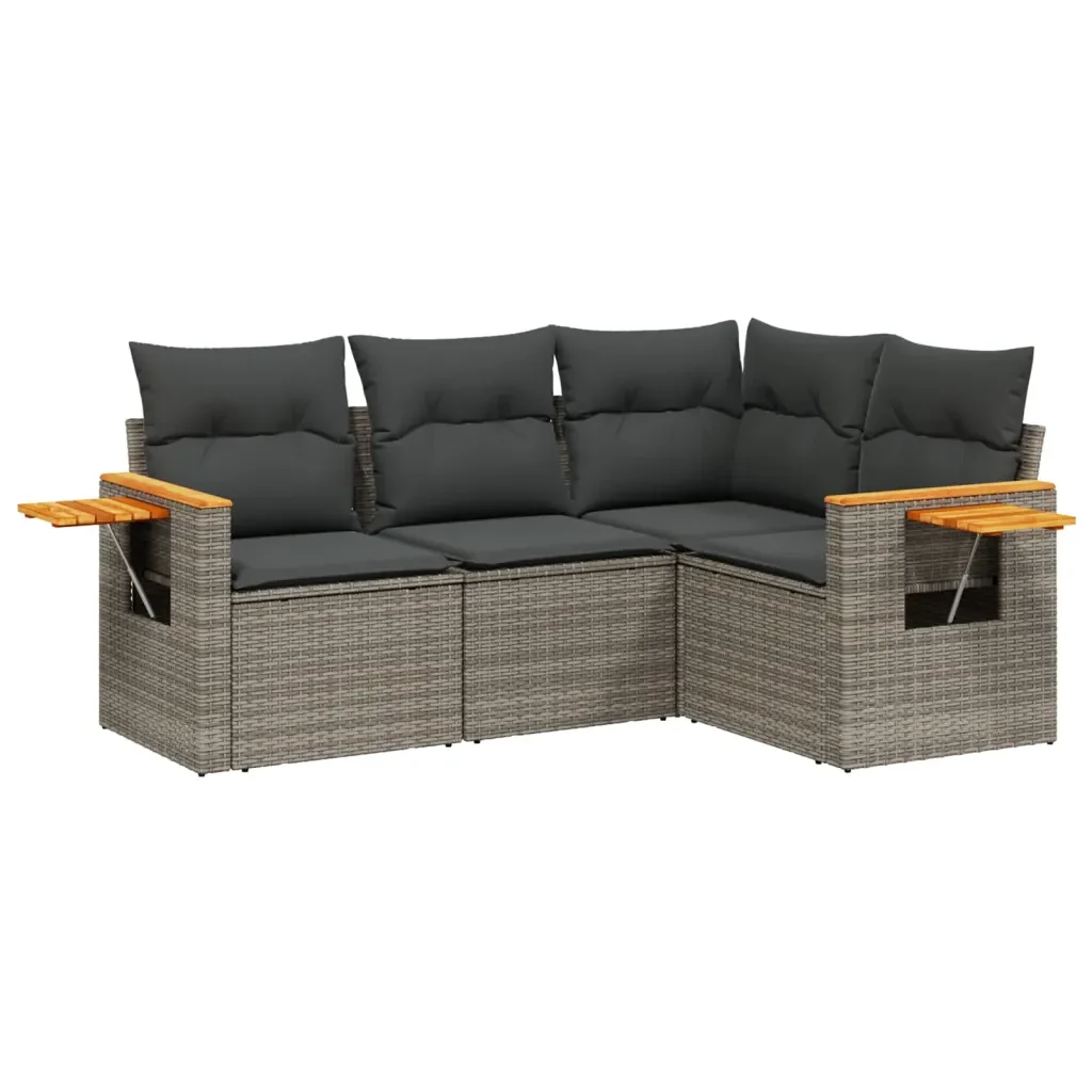 Set Divani da Giardino 4 pz con Cuscini in Polyrattan Grigiocod mxl 88909 - Image 2