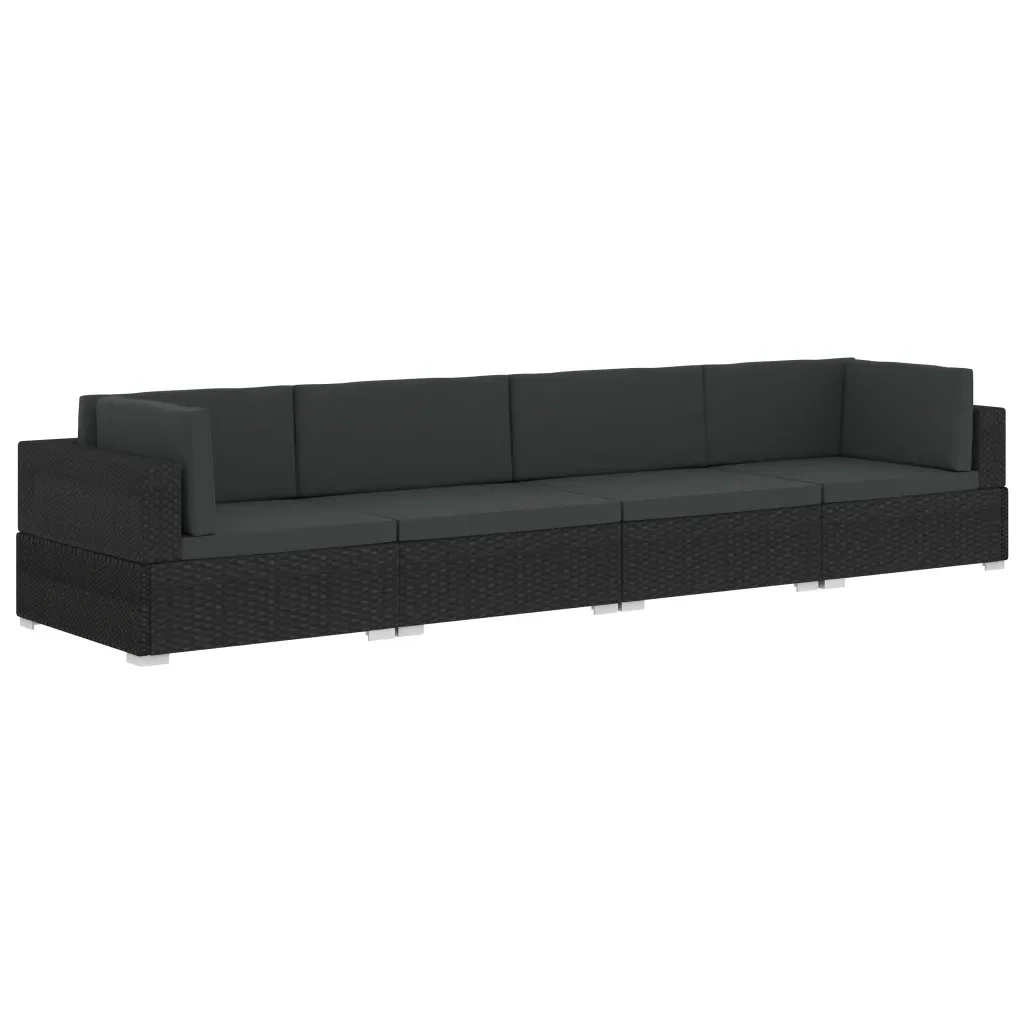 Set Divani da Giardino 4 pz con Cuscini in Polyrattan Nero 47271 - Image 2
