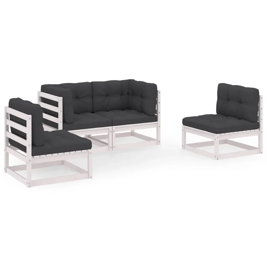 Set Divani da Giardino 4 pz con Cuscini Legno Massello Pino 3076430 - Image 2