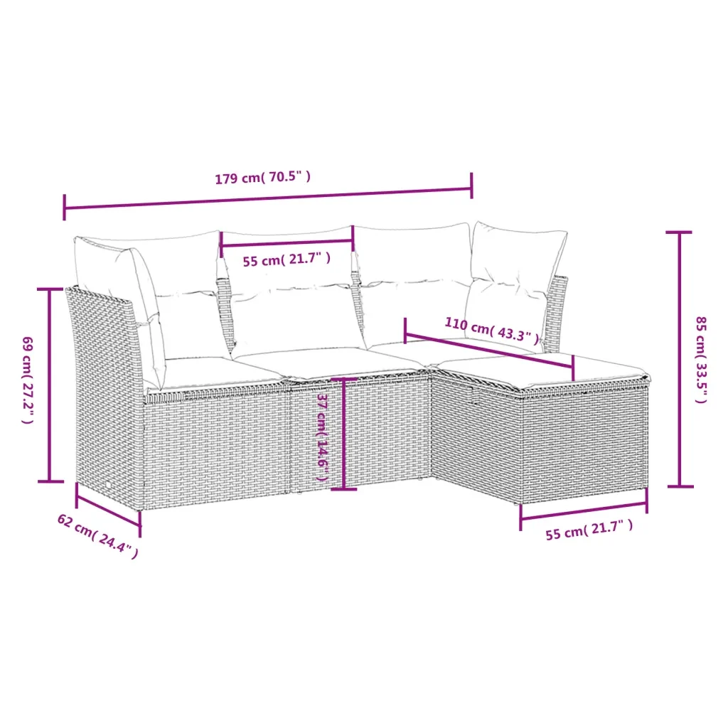 Set Divani da Giardino 4 pz con Cuscini Nero in Polyrattan 3263112 - Image 4