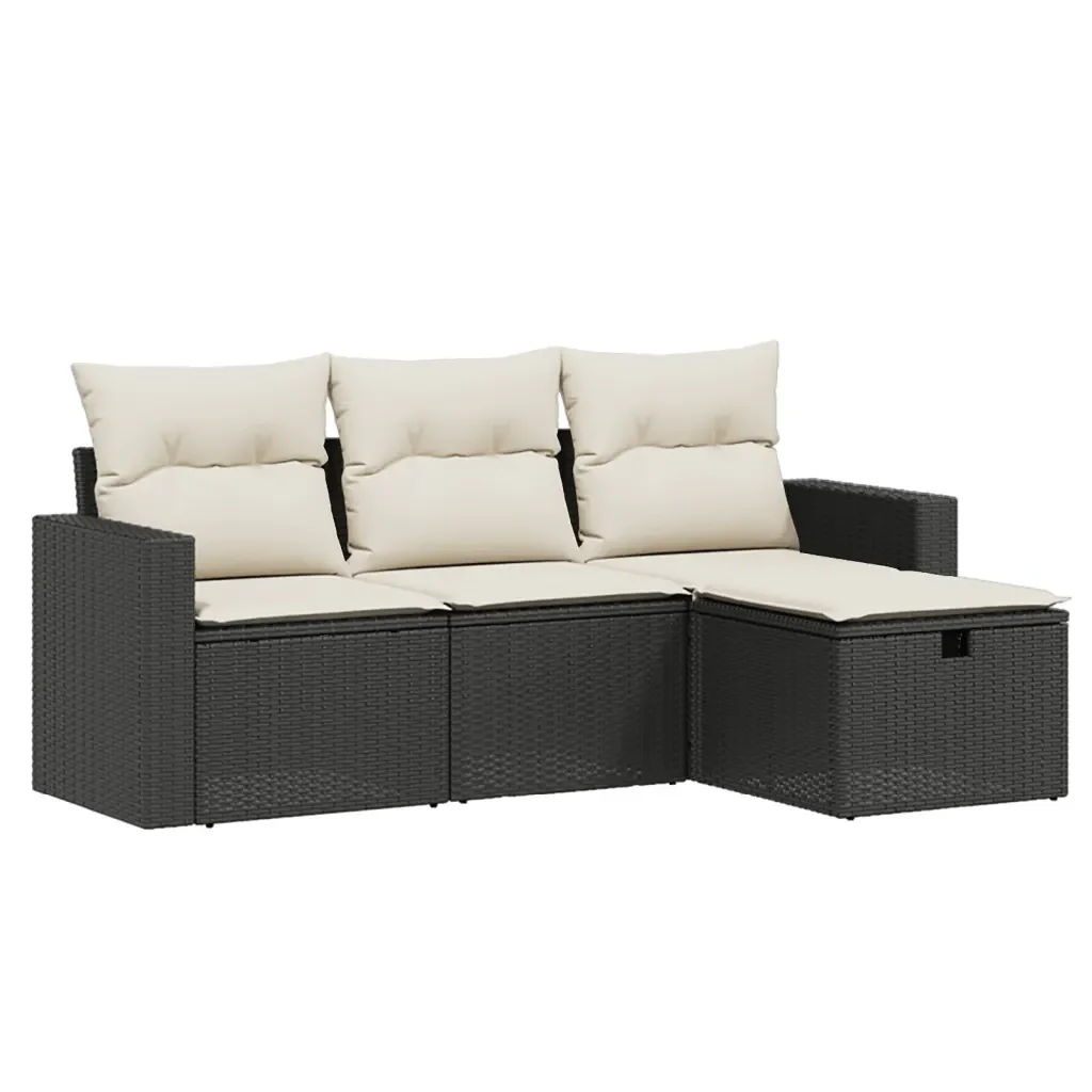 Set Divani da Giardino 4 pz con Cuscini Nero in Polyrattan 3263442 - Image 2