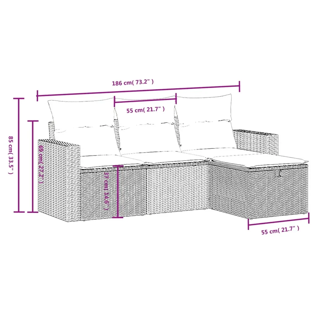 Set Divani da Giardino 4 pz con Cuscini Nero in Polyrattan 3263442 - Image 4
