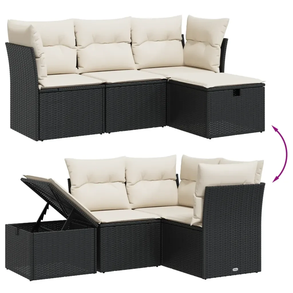 Set Divani da Giardino 4 pz con Cuscini Nero in Polyrattan 3263752 - Image 3