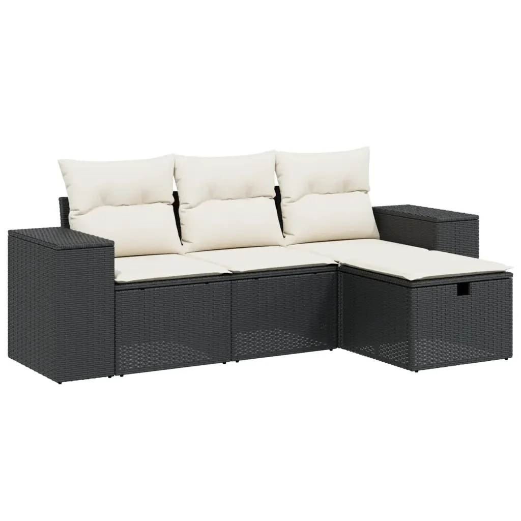 Set Divani da Giardino 4 pz con Cuscini Nero in Polyrattan 3264372 - Image 2