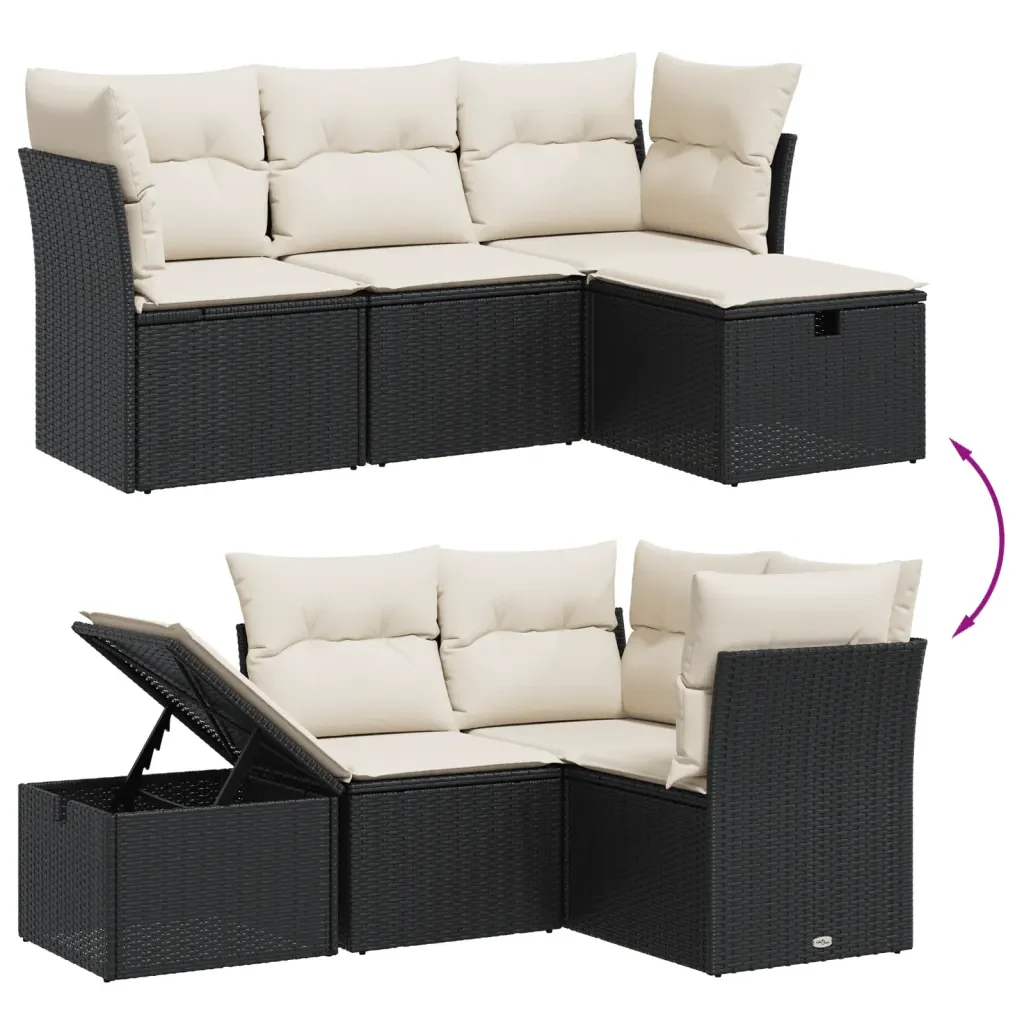 Set Divani da Giardino 4 pz con Cuscini Nero in Polyrattan 3264372 - Image 3
