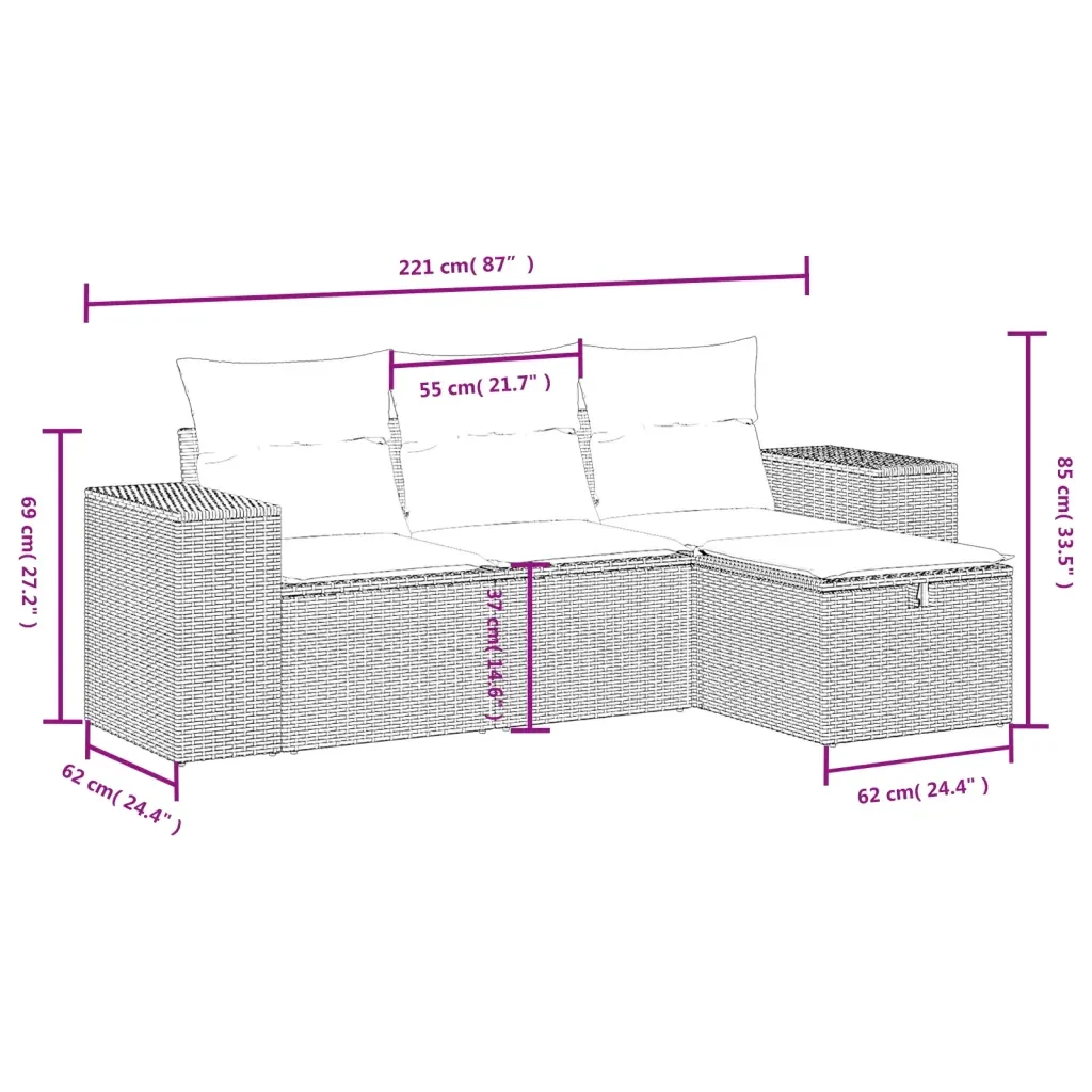 Set Divani da Giardino 4 pz con Cuscini Nero in Polyrattan 3264372 - Image 4