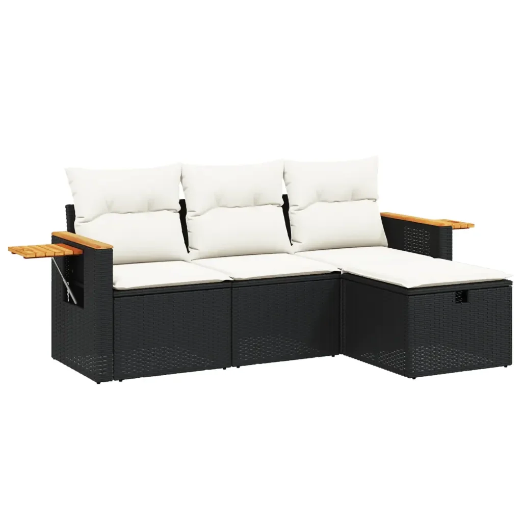 Set Divani da Giardino 4 pz con Cuscini Nero in Polyrattan 3265487 - Image 2