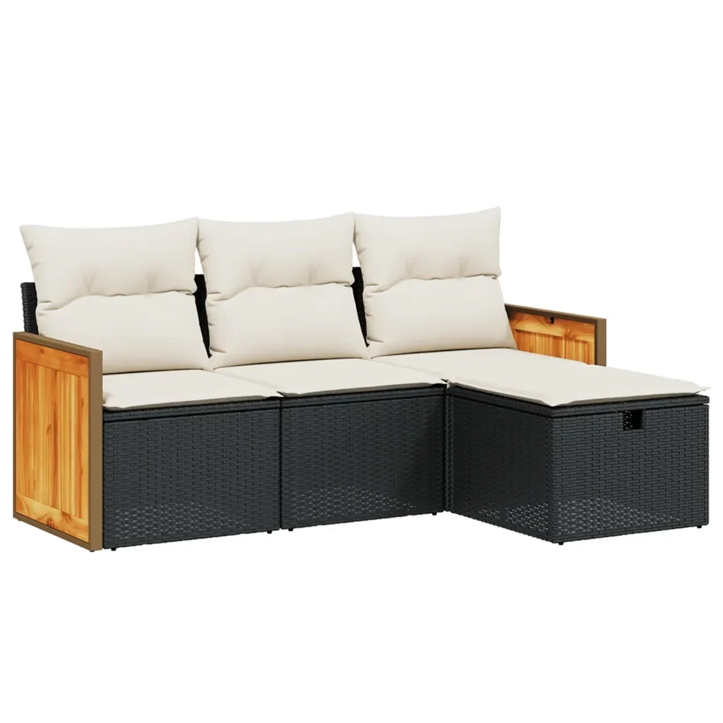 Set Divani da Giardino 4 pz con Cuscini Nero in Polyrattan 3265704 - Image 2