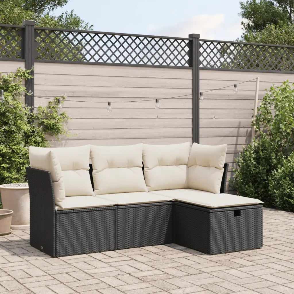 Set Divani da Giardino 4 pz con Cuscini Nero in Polyrattan 3325252