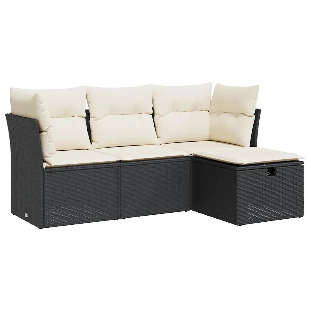 Set Divani da Giardino 4 pz con Cuscini Nero in Polyrattan 3325252 - Image 2