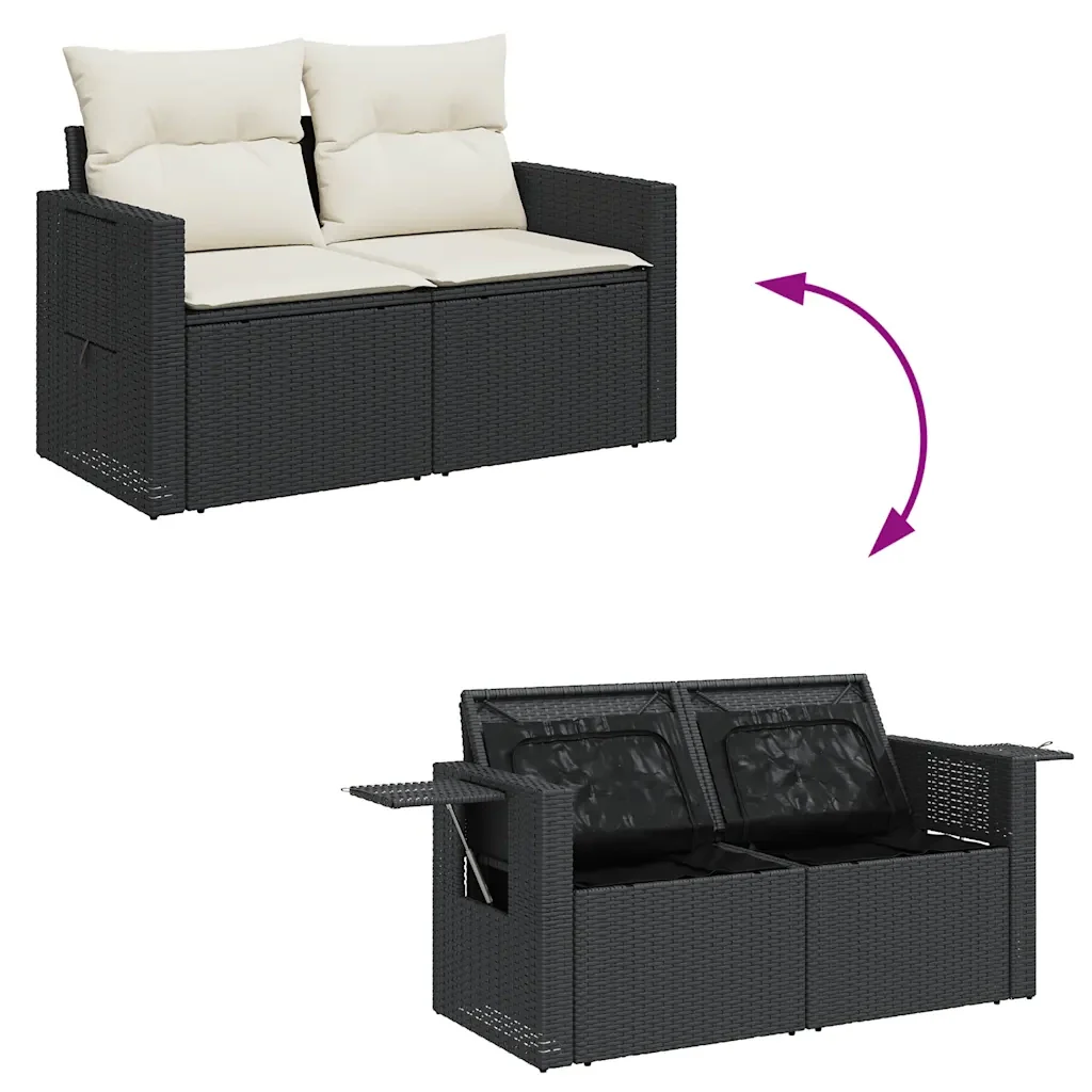 Set Divani da Giardino 4 pz con Cuscini Nero in Polyrattan 3325452 - Image 7