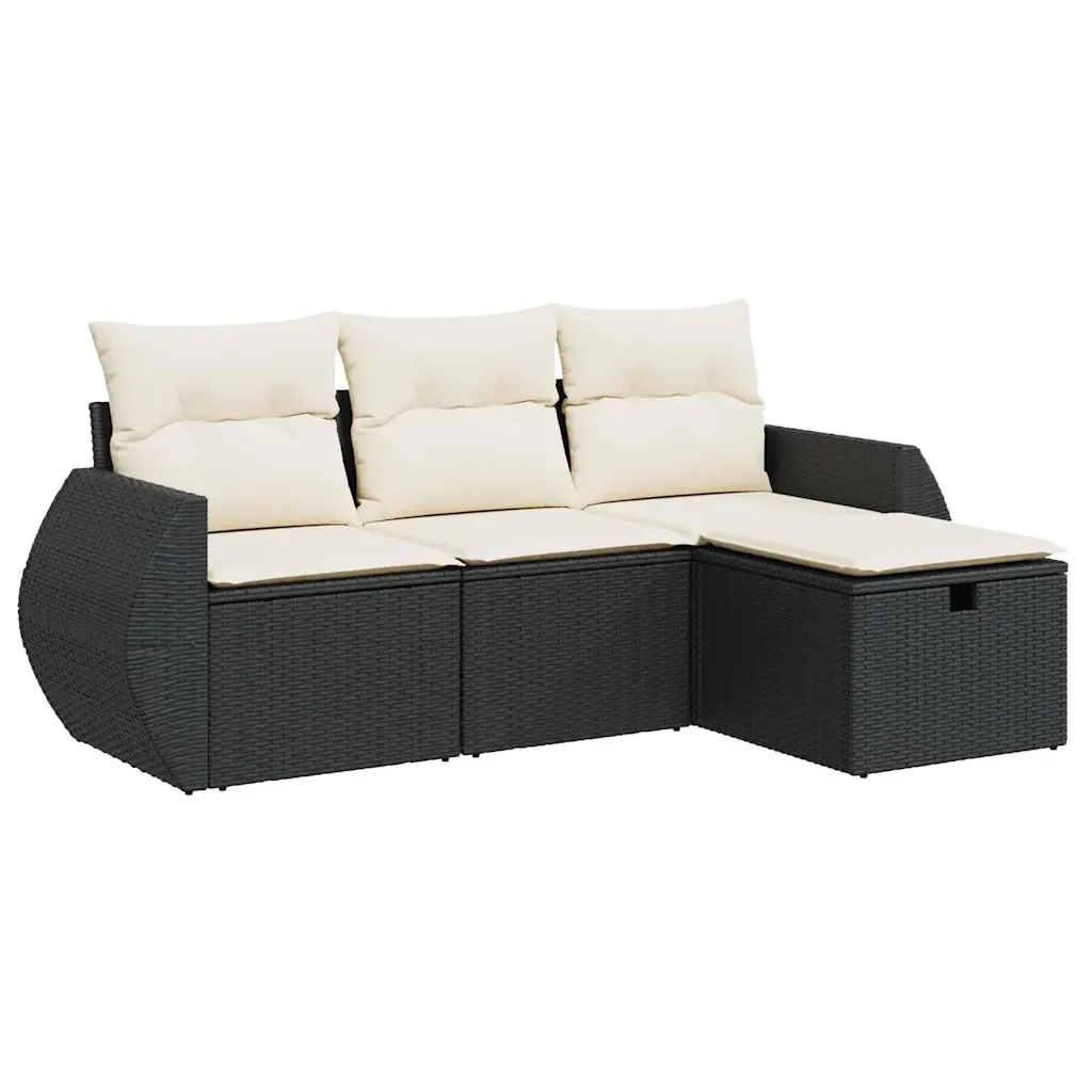 Set Divani da Giardino 4 pz con Cuscini Nero in Polyrattan 3325552 - Image 2