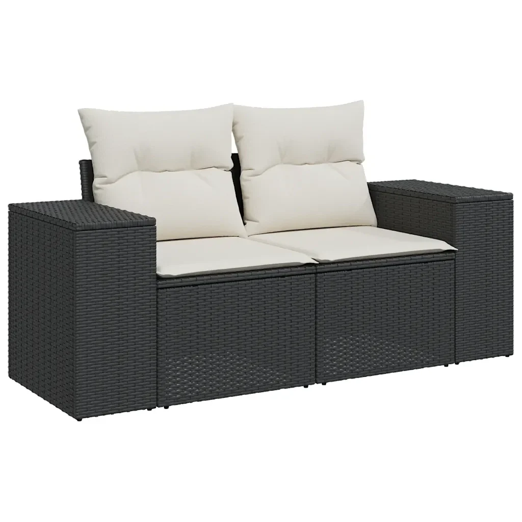 Set Divani da Giardino 4 pz con Cuscini Nero in Polyrattan 3325652 - Image 4