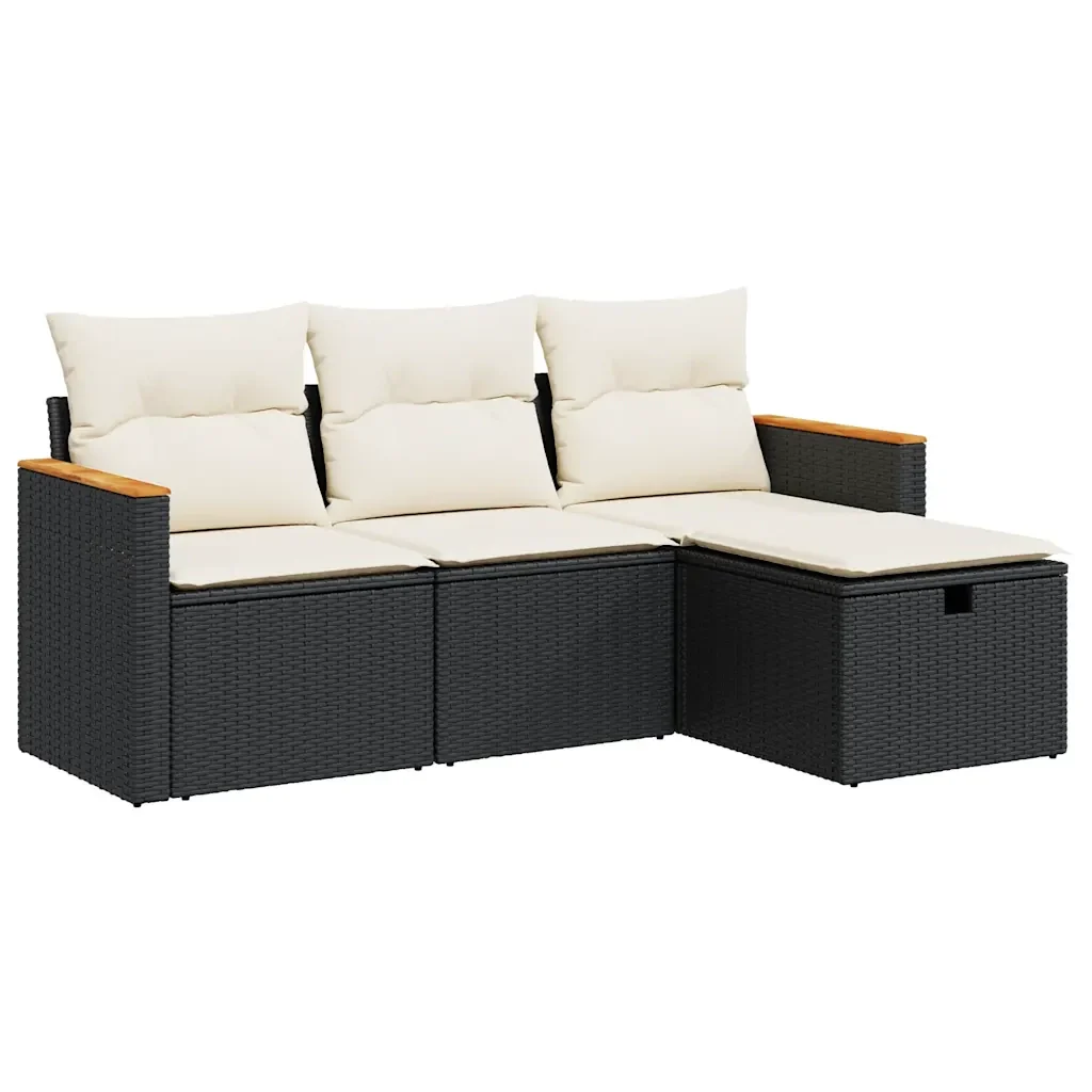 Set Divani da Giardino 4 pz con Cuscini Nero in Polyrattan 3325892 - Image 2