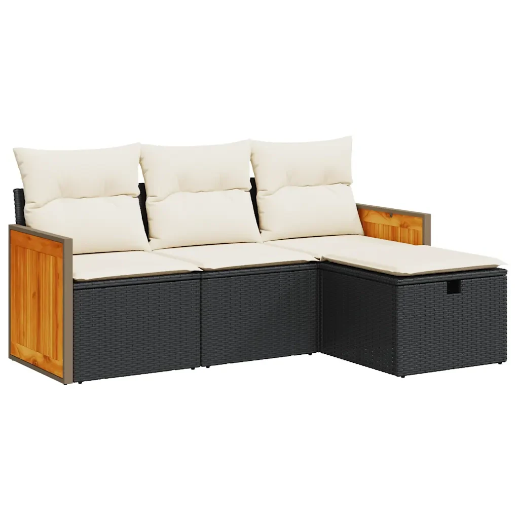 Set Divani da Giardino 4 pz con Cuscini Nero in Polyrattan 3326004 - Image 2