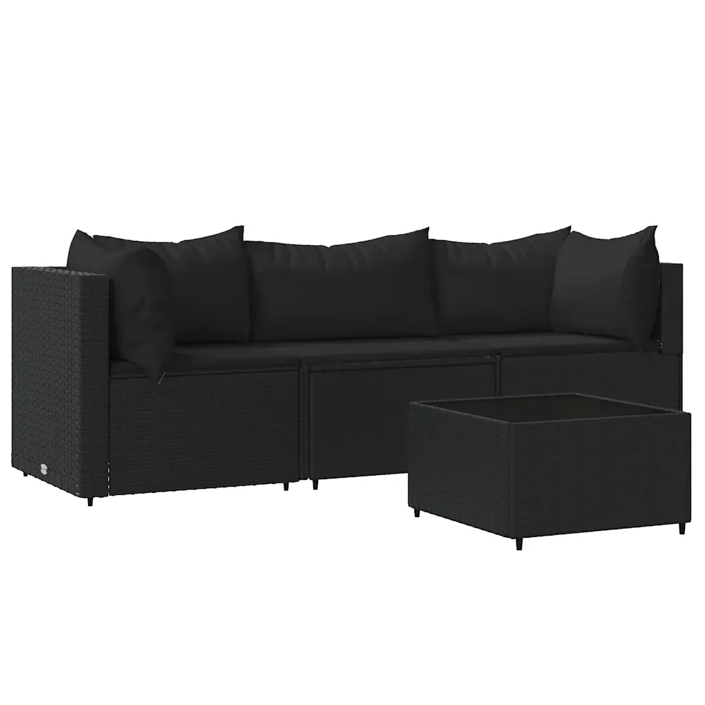 Set Divani da Giardino 4 pz con Cuscini Nero in Polyrattancod mxl 130074 - Image 2