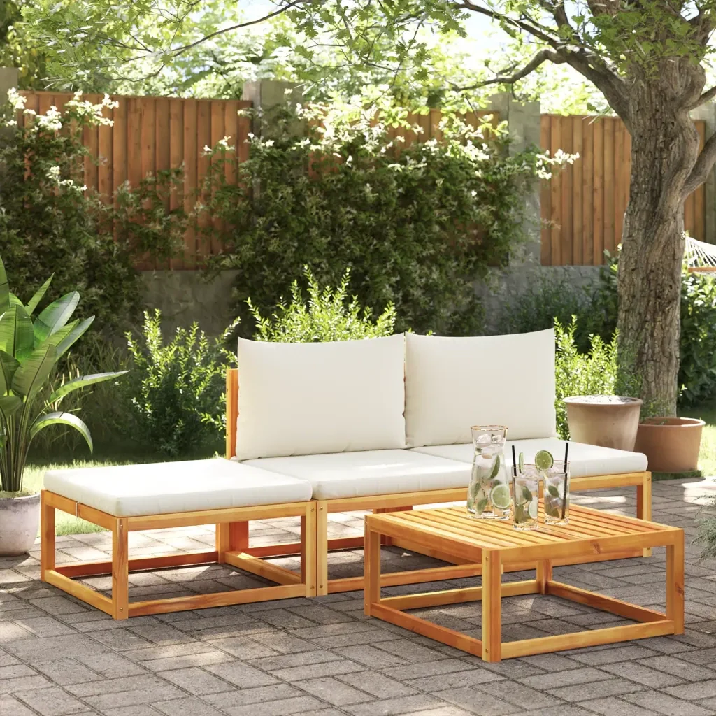 Set di divani da giardino 4 pezzi con cuscini in legno di acacia e rattan 3278935