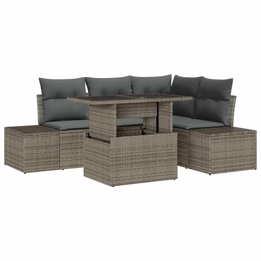Set Divano da Giardino con cuscino 5 pcs Grigio polyrattan 3349175 - Image 2