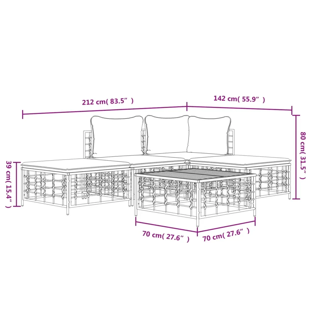 Set Divani da Giardino 5 pz con Cuscini Antracite in Polyrattan 3186728 - Image 10