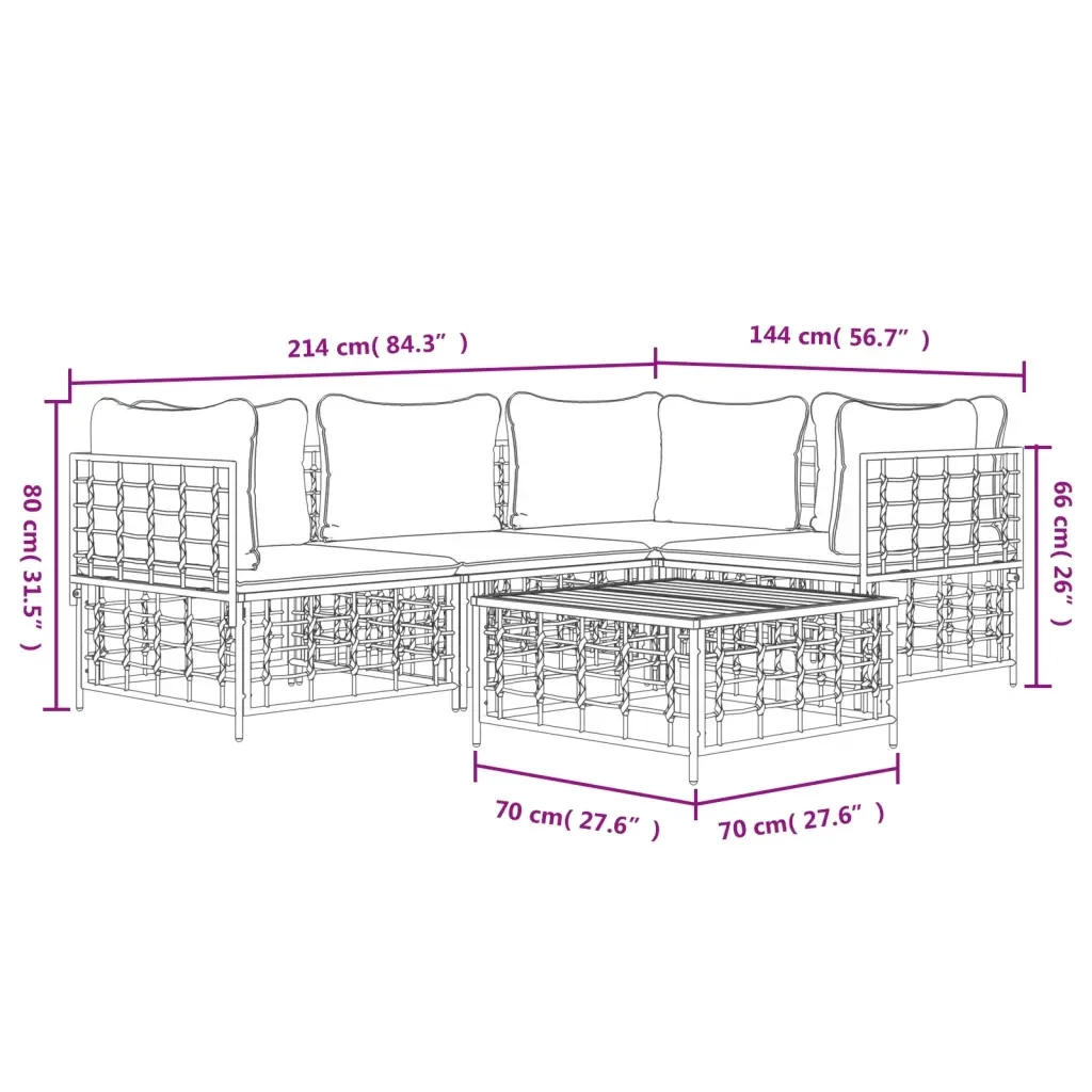 Set Divani da Giardino 5 pz con Cuscini Antracite in Polyrattan 3186748 - Image 9
