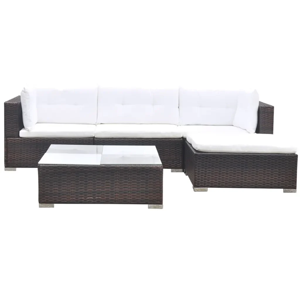 Set Divani da Giardino 5 pz con Cuscini in Polyrattan Marrone - Image 3