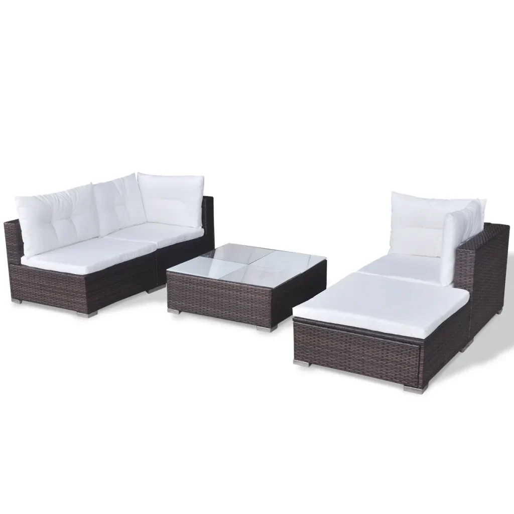 Set Divani da Giardino 5 pz con Cuscini in Polyrattan Marrone - Image 5