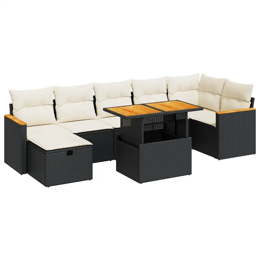 Set Divani da Giardino 5 pz con Cuscini in Polyrattan Nero - Image 2
