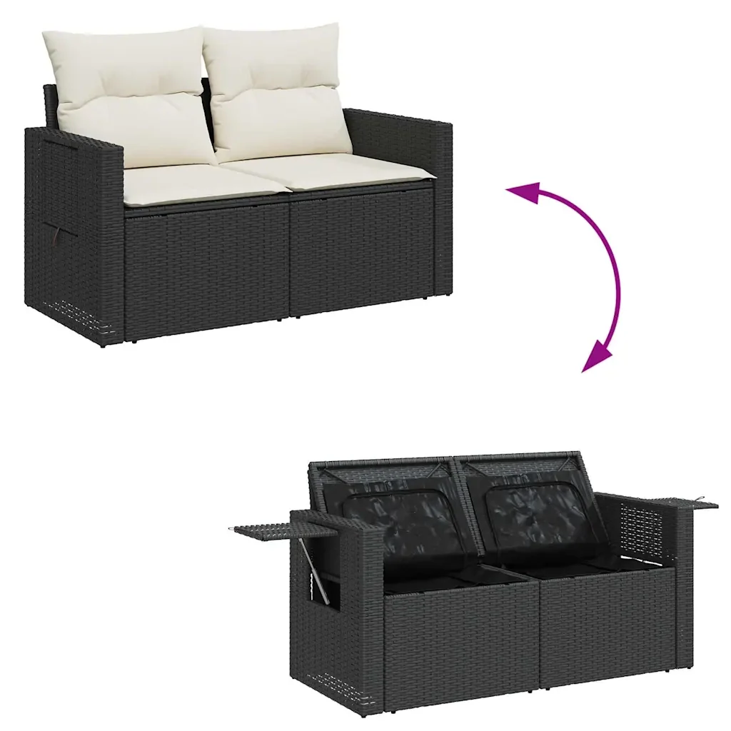 Set Divani da Giardino 5 pz con Cuscini in Polyrattan Nero - Image 7