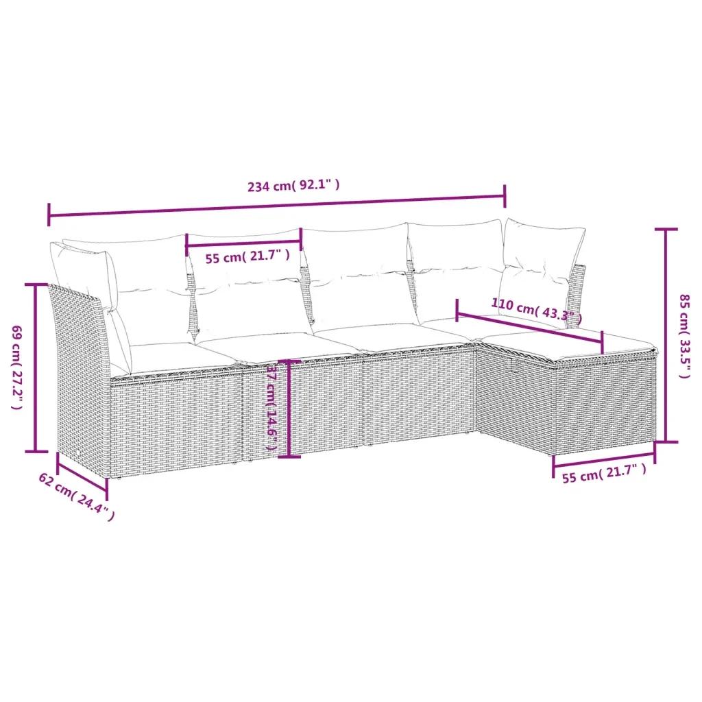Set Divani da Giardino 5 pz con Cuscini in Polyrattan Nero 3263132 - Image 4