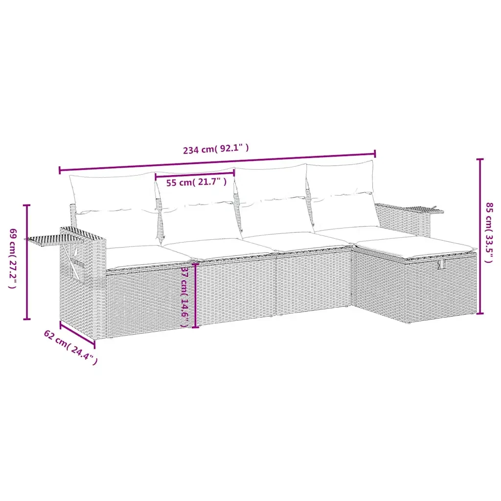 Set Divani da Giardino 5 pz con Cuscini in Polyrattan Nero 3263772 - Image 2